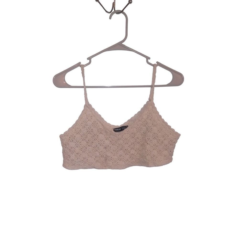SHEIN Beige Open-Knit Crochet Bralette Crop Top - Size Small
